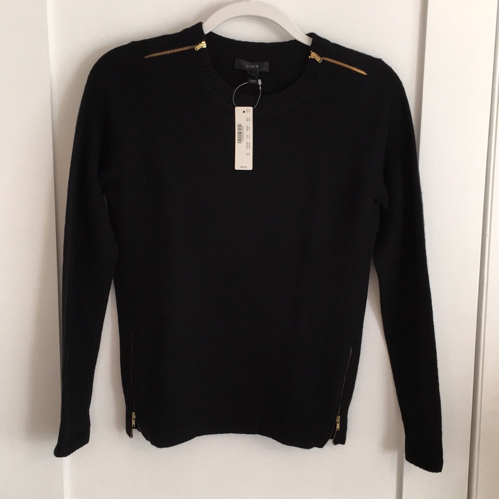 J. Crew Black Crew Sweater w/ Zippers